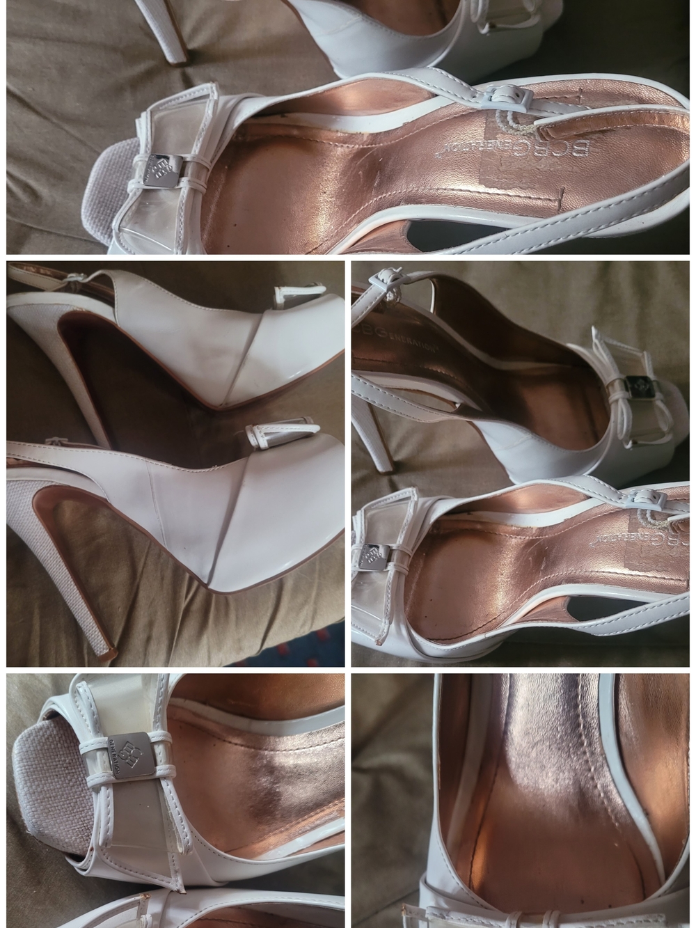 BCBGeneration White High Heel Slingback Sandals with Rose-Gold Insole